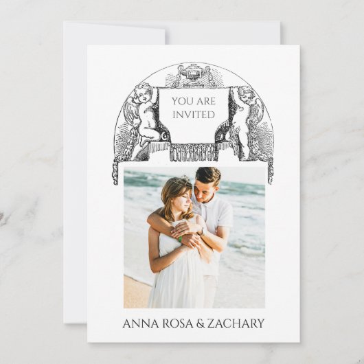 *~* Cherub AR6 Victoriaans QR FOTO RSVP Weddenscha Kaart (Voorkant)