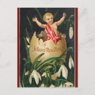  Cherub Baby in Egg Gelukkig Nieuwjaar Briefkaart