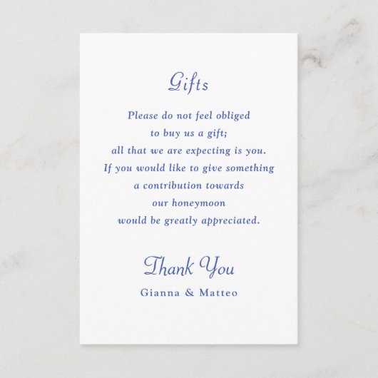 Cherub Blue Wedding Suite Details Gift Honeyfund Informatiekaartje (Voorkant)