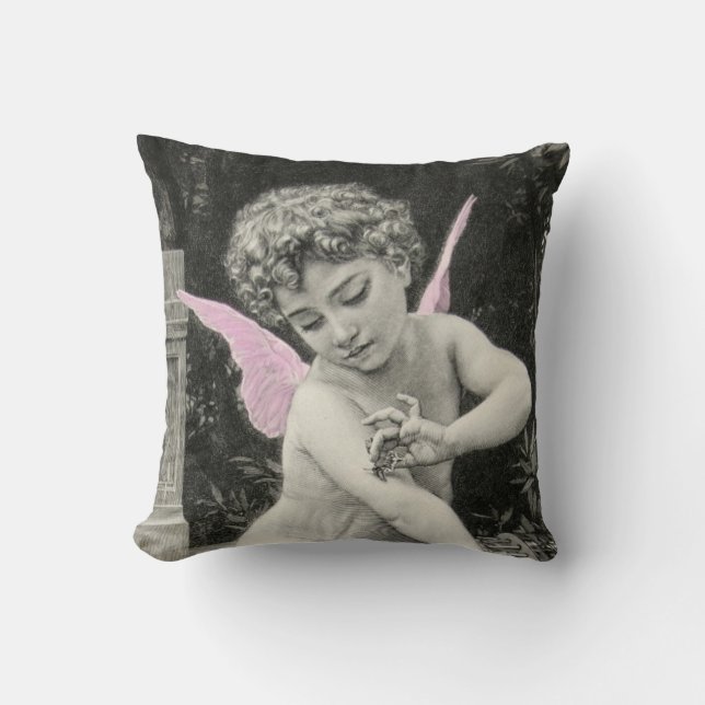 Cherub Bouguereau Boy Butterfly Fairy Engraving Kussen (Voorkant)