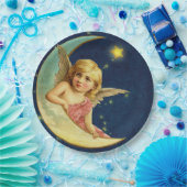  Cherub Celestial Moon Angel Baby Meisje Blauw Papieren Bordje (Feest)