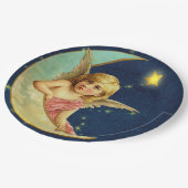  Cherub Celestial Moon Angel Baby Meisje Blauw Papieren Bordje (Gekanteld)