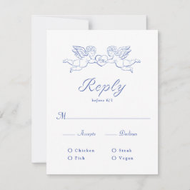 Cherub Cupid Couple Holding Heart Wedding Meal RSVP Kaartje