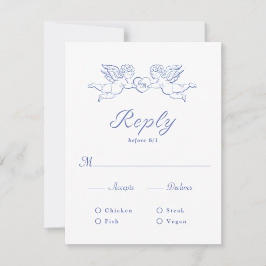 Cherub Cupid Couple Holding Heart Wedding Meal RSVP Kaartje (Voorkant)