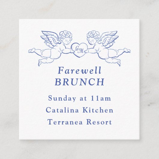 Cherub Cupid Couple Holding Heart Wedding Mini Informatiekaartje (Voorkant)