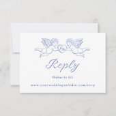 Cherub Cupid Couple Holding Heart Wedding Online RSVP Kaartje (Voorkant)