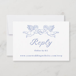Cherub Cupid Couple Holding Heart Wedding Online RSVP Kaartje