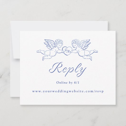 Cherub Cupid Couple Holding Heart Wedding Online RSVP Kaartje (Voorkant)