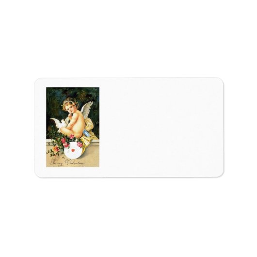 Cherub Cupid Dove Roos Heart Etiket (Voorkant)