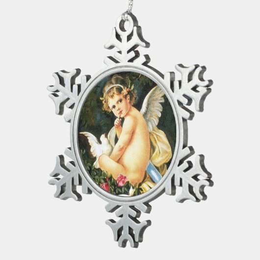 Cherub Cupid Dove Roos Heart Tin Sneeuwvlok Ornament (Rechts)