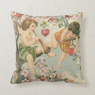 Cherub Cupid Flute Magnolia Tree Heart Kussen