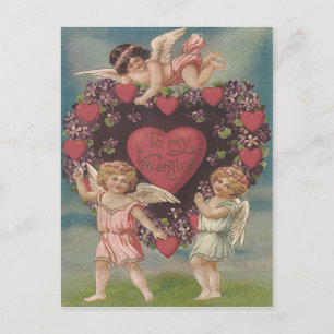 Cherub Cupid Heart Violets Valentijn Feestdagenkaart
