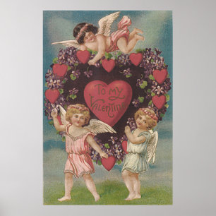 Cherub Cupid Heart Violets Valentijn Poster
