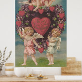 Cherub Cupid Heart Violets Valentijn Poster (Keuken)