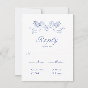 Cherub Cupid Koppel Houden Hart Trouwmaaltijd RSVP Kaartje