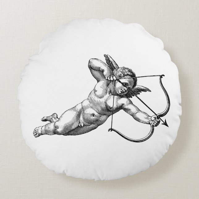  Cherub Cupid Love Round Sierkussen Rond Kussen (Voorkant)