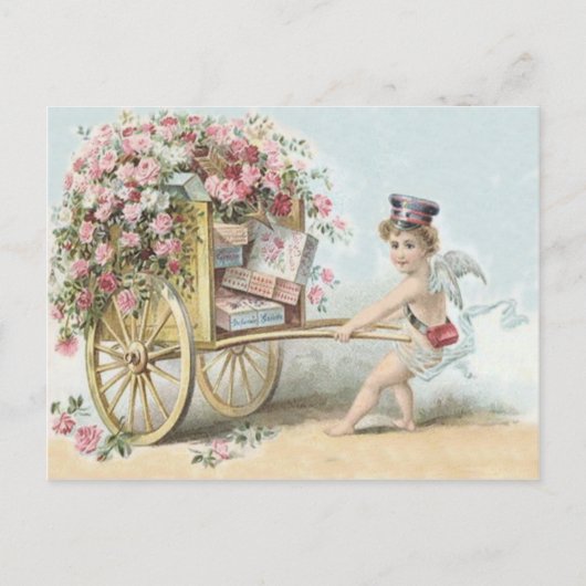 Cherub Cupid Mail Roos Snoep Cart Briefkaart (Voorkant)