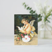 Cherub Cupido Duif Roos Hart Briefkaart (Staand voorkant)