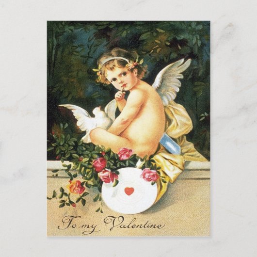 Cherub Cupido Duif Roos Hart Briefkaart (Voorkant)