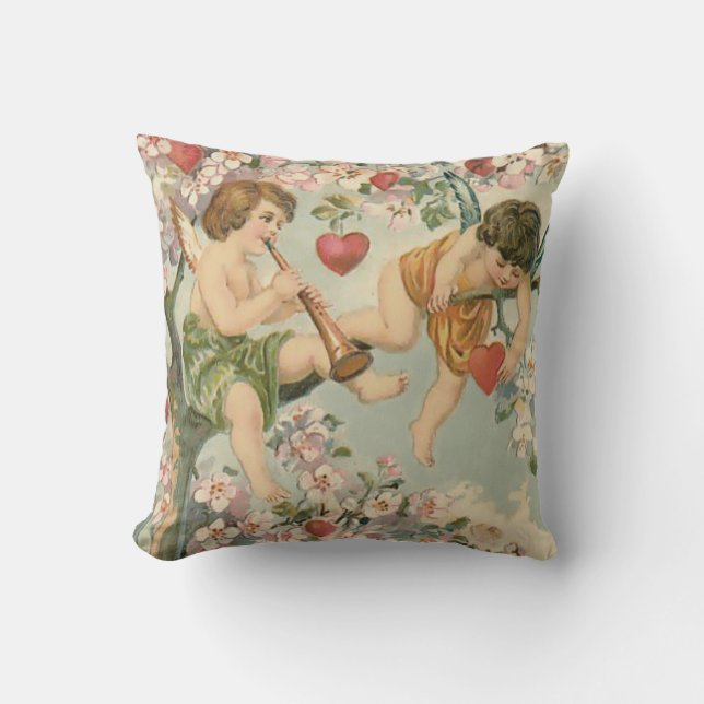 Cherub Cupido Fluit Magnolia Boom Hart Kussen (Voorkant)