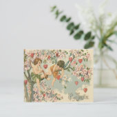 Cherub Cupido Flute Magnolia Tree Heart Briefkaart (Staand voorkant)