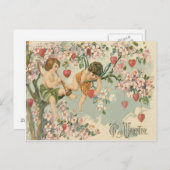 Cherub Cupido Flute Magnolia Tree Heart Briefkaart (Voorkant / Achterkant)