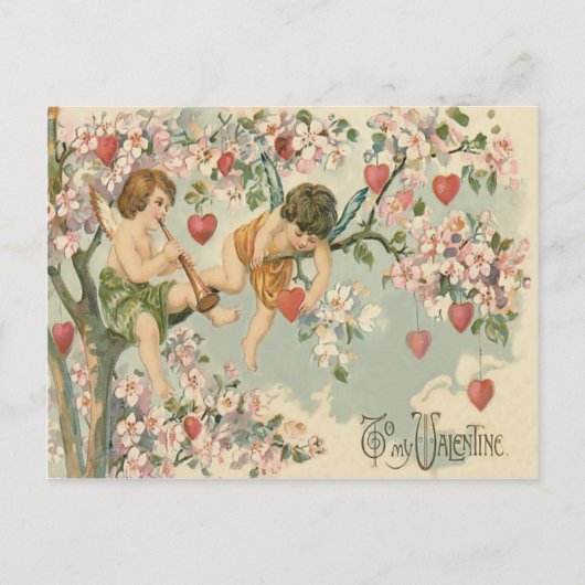 Cherub Cupido Flute Magnolia Tree Heart Briefkaart (Voorkant)