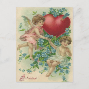 Cherub Cupido Hart Pijl Vergeet-mij-nietjes Briefkaart
