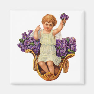 Cherub en Purple Flowers Magnet