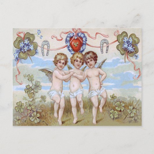 Cherub Engel Hoefijzer Klaver Briefkaart (Voorkant)