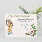 Cherub Engel Holly Kalender Bel Hoorn Kaart (Staand voorkant)