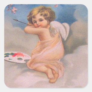 Cherub Engel Kersenboom Schilderen Pallet Christel Vierkante Sticker