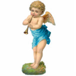 Cherub fotosculptuur Staand Fotobeeldje<br><div class="desc">Zoete Victoriaans cherub die hoorn speelt op fotosculptuur.</div>