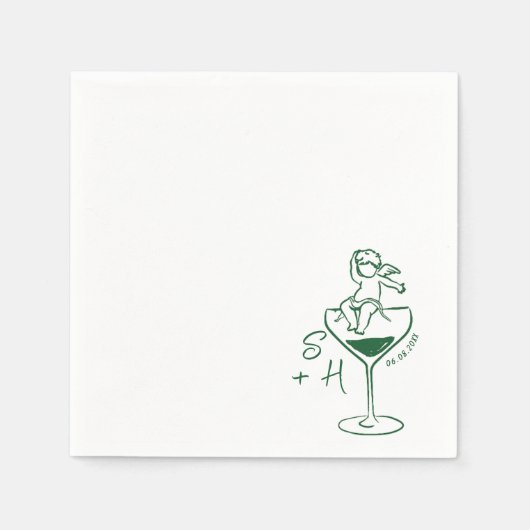Cherub Hand Getrokken Cupido Icon Cocktail Wedding Servet (Voorkant)