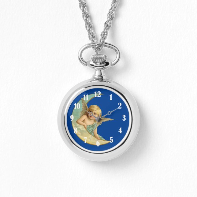  Cherub in Crescent Moon Horloge (Voorkant)