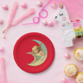  Cherub in Crescent Moon Papieren Bordje (Feest)