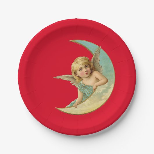  Cherub in Crescent Moon Papieren Bordje (Voorkant)