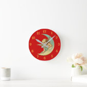 Cherub in Crescent Moon Ronde Klok (Huis)