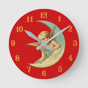 Cherub in Crescent Moon Ronde Klok