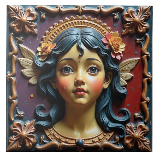 Cherub in Paarse en rode kleur Tegeltje (Voorkant)