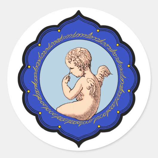 Cherub in Perzisch lijst Slachend leven CC1010 Ronde Sticker (Voorkant)