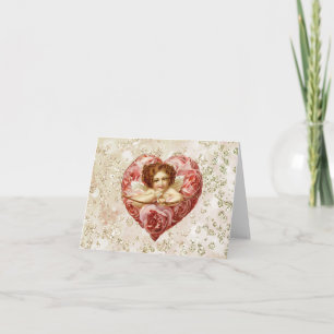Cherub met Arrow-Rozen Heart Bokeh Bling Feestdagen Kaart