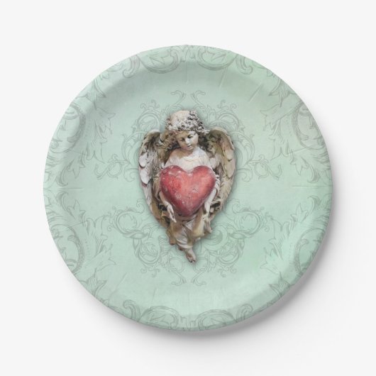 Cherub met hart Papieren Bordje (Voorkant)