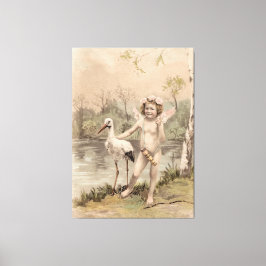  Cherub met Stork bij Lake Canvas Afdruk