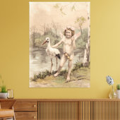  Cherub met Stork bij Lake Canvas Afdruk (Insitu (Woonkamer))