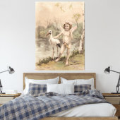 Cherub met Stork bij Lake Canvas Afdruk (Insitu (Slaapkamer))