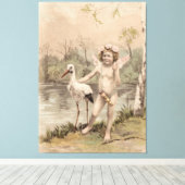  Cherub met Stork bij Lake Canvas Afdruk (Insitu (Houten vloer))