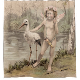  Cherub met Stork bij Lake Douchegordijn