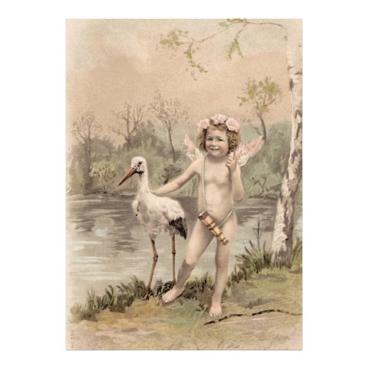  Cherub met Stork bij Lake Foto Afdruk (Voorkant)