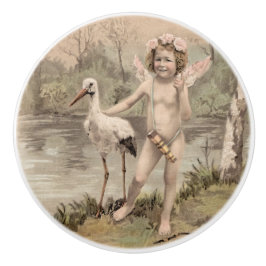  Cherub met Stork bij Lake Keramische Knop